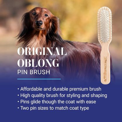 Chris Christensen 20 mm Oblong Pin Dog Brush, Original Series, Groom Like a Professional, Stainless Steel Pins, Lightweight Beech Wood Body, Ground and Polished Tips