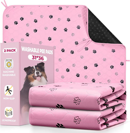 Fostanfly Washable Pee Pads for Dogs, 2 Pack Large 36"x41" Ultra-Absorbent and Leak-Proof Non-Slip Reusable Potty Training Pads for Dogs, Cats, Puppy, Potty Training of Add 8 Lanyards