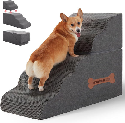 Dog Stairs for Small Dogs and Cats, 2 Steps Pet Stairs to Get on Couch Sofa and Chair, Indoor Non-Slip Balanced Portable Pet Step, High-Density Foam Ramp with Removable Washable Cover, Grey（11.8" H）