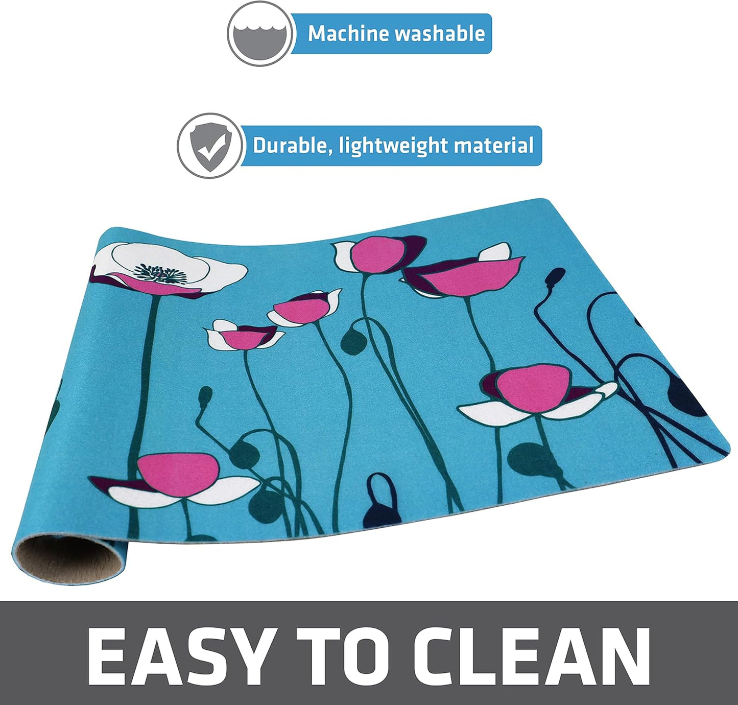 Drymate Pet Bowl Placemat, Dog & Cat Food Feeding Mat - Absorbent Fabric, Waterproof Backing, Slip-Resistant - Machine Washable/Durable (USA Made) (12” x 20”) (Indigo)