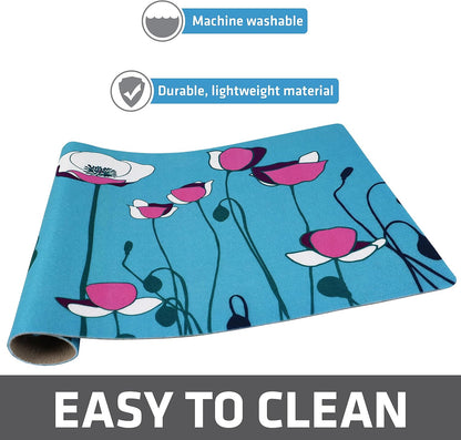 Drymate Pet Bowl Placemat, Dog & Cat Food Feeding Mat - Absorbent Fabric, Waterproof Backing, Slip-Resistant - Machine Washable/Durable (USA Made) (12” x 20”) (Indigo)