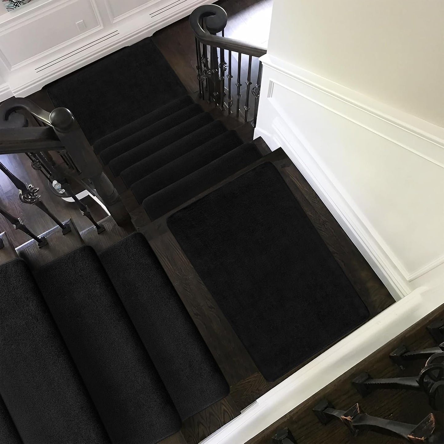 PURE ERA Carpet Stair Treads Ultra Plush 9.5" X 30"Soft Bullnose Indoor Stair Protectors Pet-Friendly Non-Slip Skid Resistant Tape Free Washable Reusable(14 Pieces, Cream Gray)