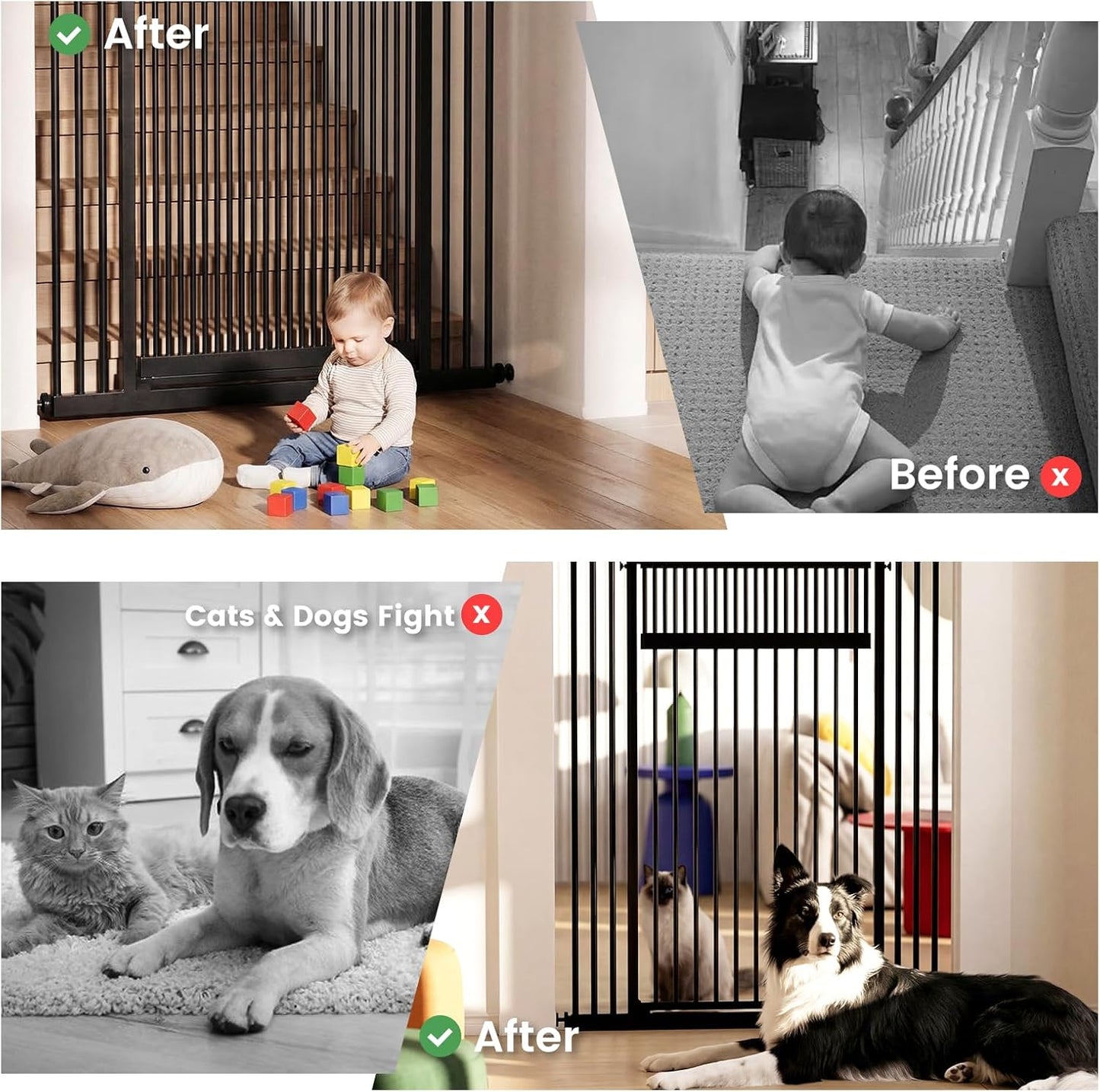 Gardner Pet Extra Tall Cat Gate 49"-86" Adjustable Height, Tall Pet Gate for Doorways/Hallways with 27.5"-37" Adjustable Width Baby Gate with 4 Extensions Kits, No Drilling Pressured Mounted (Black)