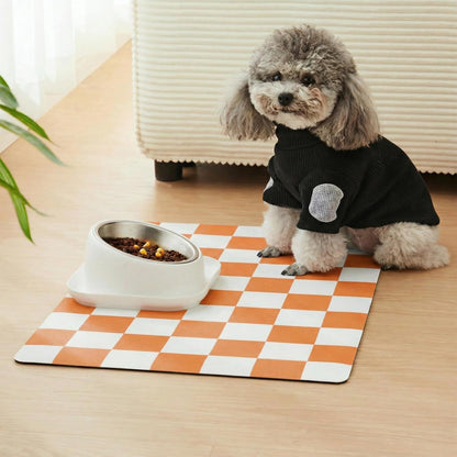 Checkered Dog Feeding Mat, Absorbent Mats for Dog Food and Water Bowl, Dispenser, Retro Aesthetic Khaki Beige Checkerboard Pet Placemat for Dogs, Cats, Puppy Accessories, 12" X 19”