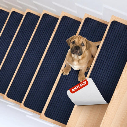 MBIGM 8" X 30" (15 in Pack) Nonslip Carpet Stair Treads Non-Skid Safety Rug Slip Resistant Indoor Runner for Kids Elders & Pets with Reusable Adhesive - Brown - Non Slip Stair Treads Indoor