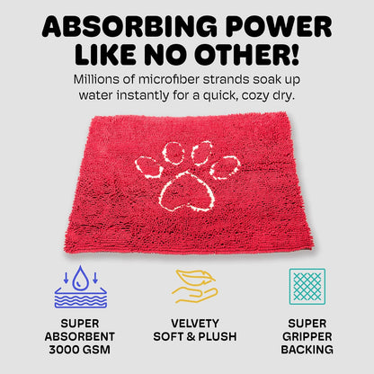 Dog Gone Smart Dirty Dog Doormat - Fast Drying Rug with Super Gripper Backing for Clean Floors - Super Absorbent and Machine Washable Mat for Muddy Paws - Grey