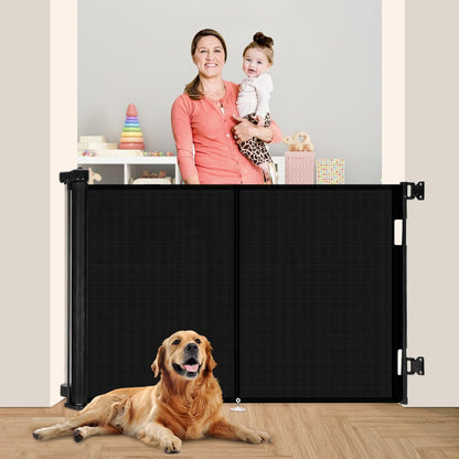 Miumoon 150 inch Retractable Baby Gates 42 inch Tall, Retractable Gate with Reinforced Strip Design to Prevent Crawling Through, 12 FT Extra Wide Retractable Dog Gate for Indoor/Outdoor