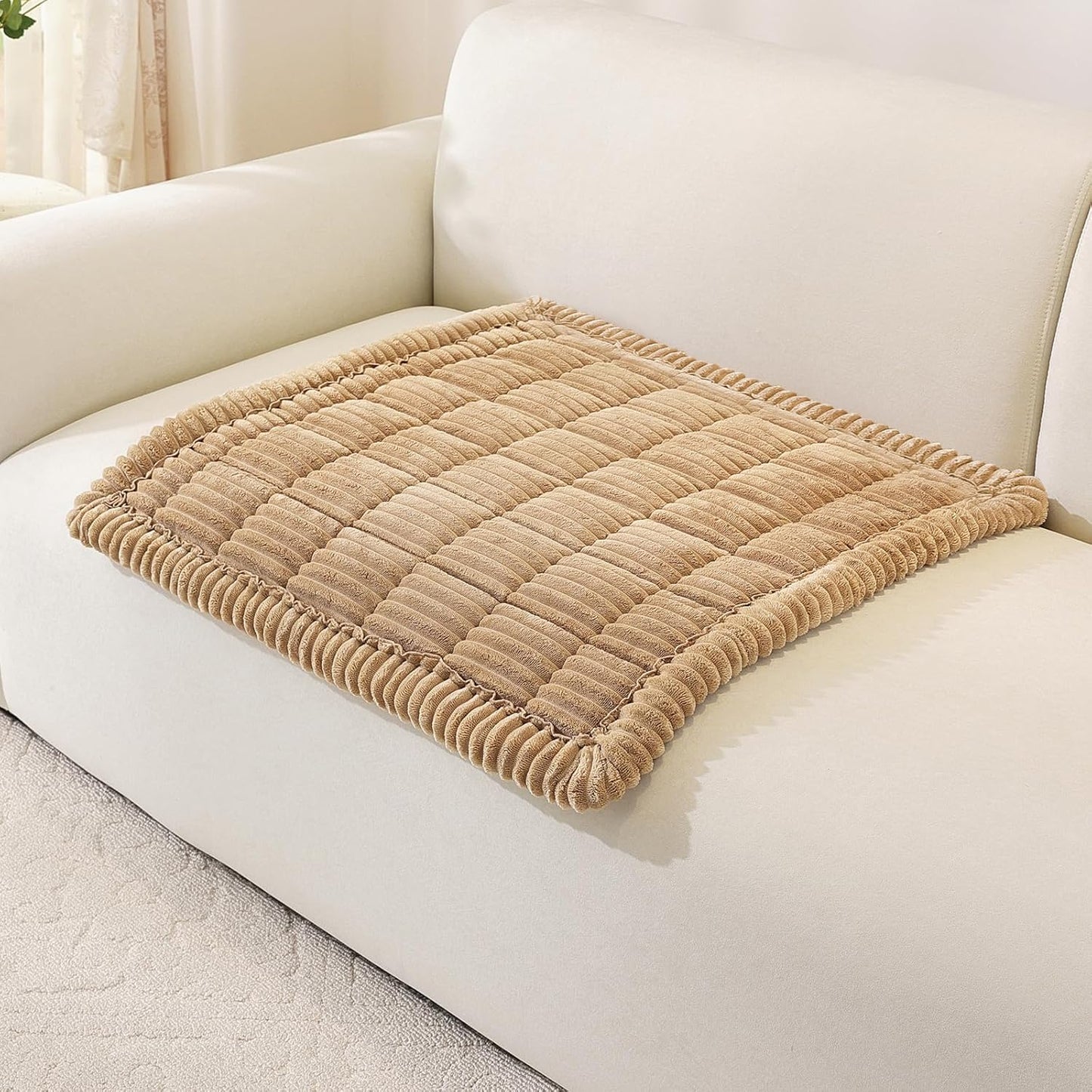 OstepDecor Couch Cover for Dogs, Washable Non Slip Sofa Cover for Pets, Soft Couch Covers for Sofa, Loveseat and Sectional, Furniture Protector Against Pet Hair & Scratches (27.6" x 27.6", Khaki)
