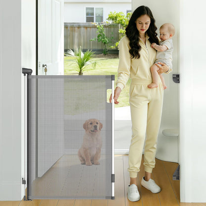Retractable Baby Gate, 38" Extra Tall Mesh Dog Gate with Auto-Tension Design, 71" Wide One-Hand Operation Doorway Gates for Pets & Babies, No Bottom Rail Safety Gate for Hallways, Black