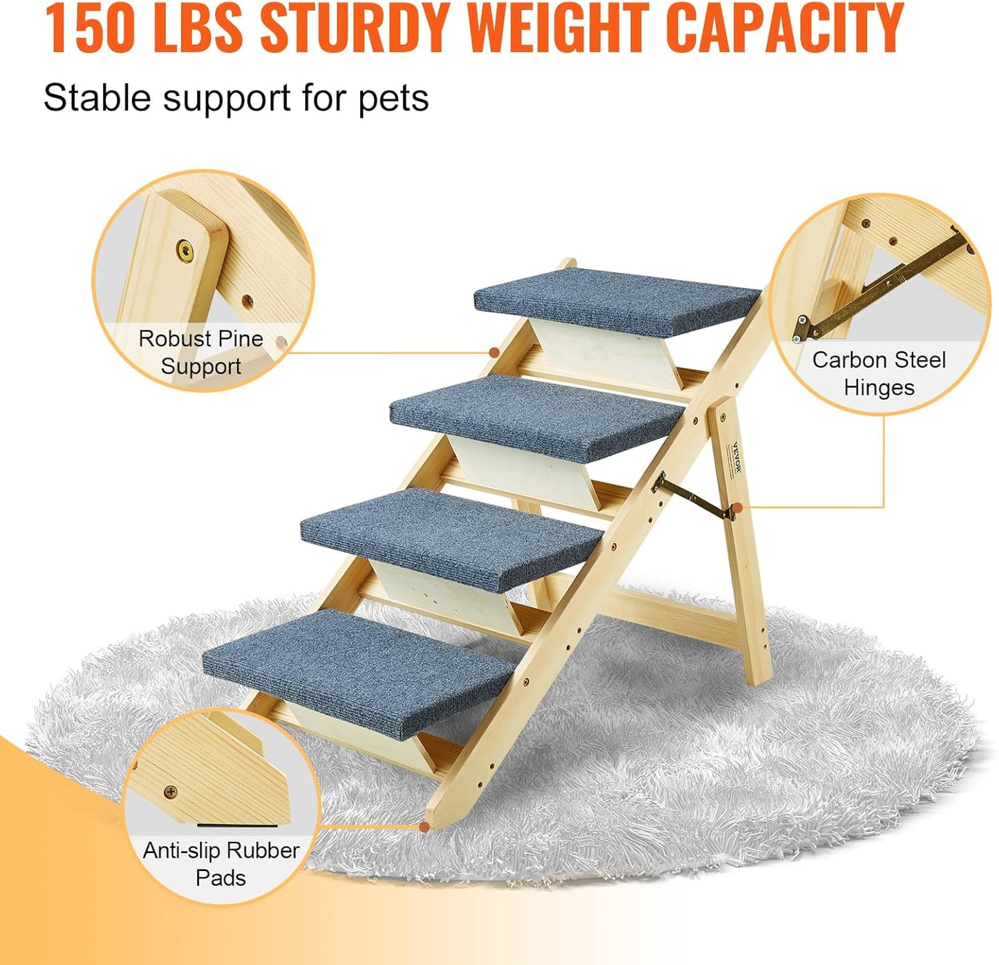 VEVOR Wood Pet Stairs, 2-Step Dog Stairs for Beds, Sofa & Cars, 110lbs Load Capacity, Floded Flat Design, Stable & Sturdy Cat & Dog Step Ladder for Small Medium Large Older Pet Puppy Essentials