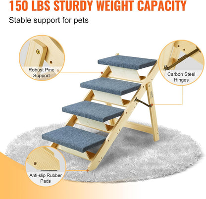 VEVOR Wood Pet Stairs, 2-Step Dog Stairs for Beds, Sofa & Cars, 110lbs Load Capacity, Floded Flat Design, Stable & Sturdy Cat & Dog Step Ladder for Small Medium Large Older Pet Puppy Essentials