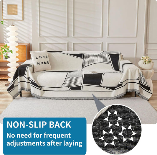 HAOMAIJIA Non Slip Couch Cover Sofa Covers for 3 Cushion Couch Washable sectional Couch Covers for Dogs pet Furniture Protector Couch Cover Blanket for Living Room (Off White, 91"x134")