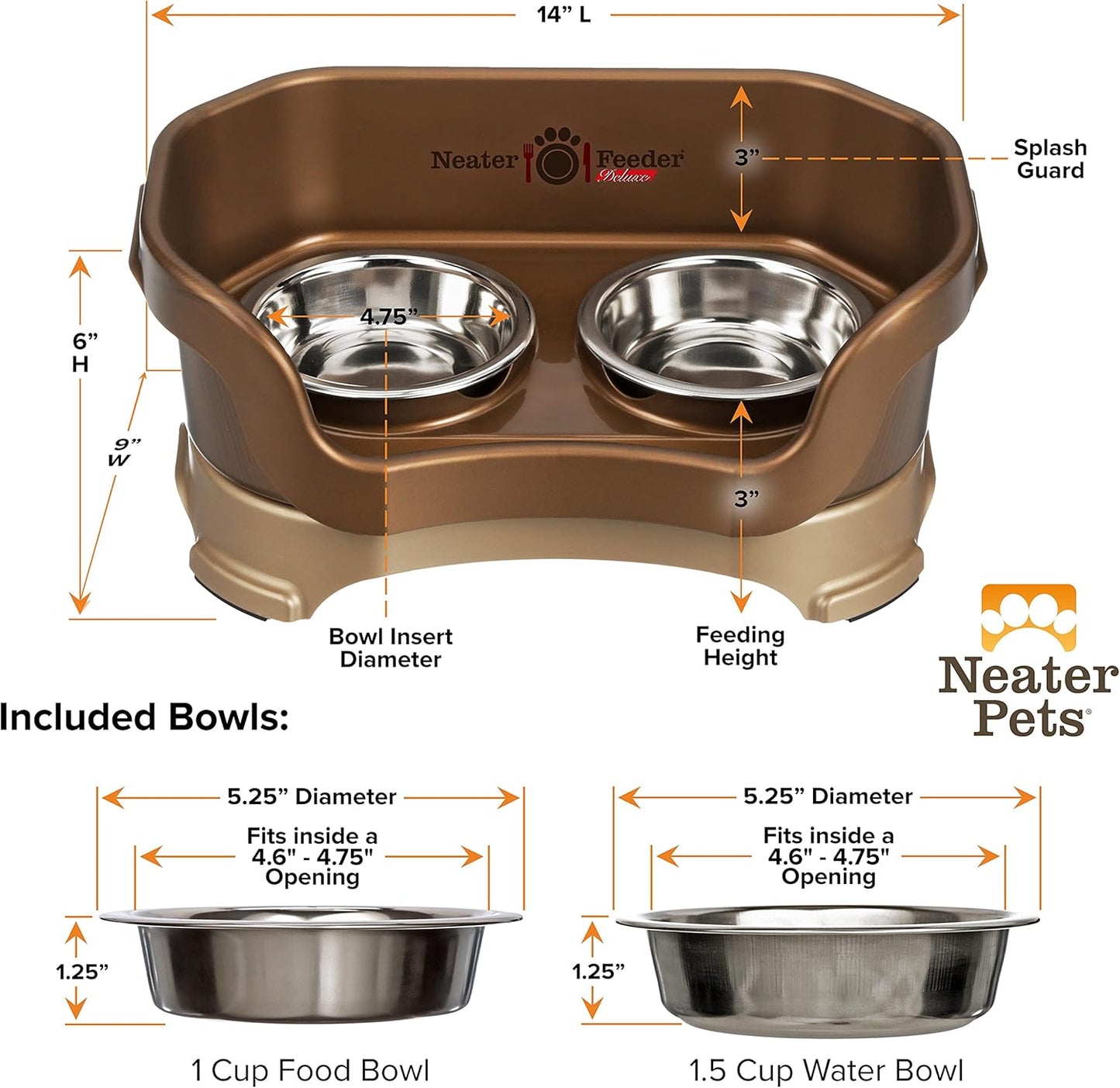 Neater Pet Brands Neater Feeder Deluxe Mess Proof Dog Bowls Elevated for Large Dogs Over 40 lbs, Made in USA, No Spill Raised Dog Food Bowl Stand Feeding Station, Food and Water Bowl Set, Black