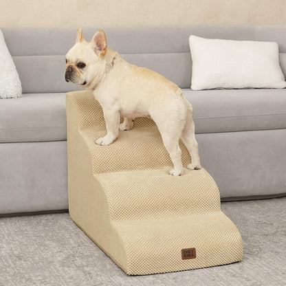 EHEYCIGA Curved Dog Stairs Ramp for High Beds 19.7" H, 4-Step Dog Steps for Small Dogs and Cats, Pet Stairs for High Bed Climbing, Non-Slip Balanced Pet Step Indoor, Grey