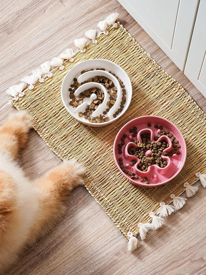 LE TAUCI Dog Bowls Slow Feeder Ceramic, 1.5 Cup Slow Feeding Bowl for Small and Medium Breed, Puzzle Dog Food Bowl for Fast Eater, Maze Purple