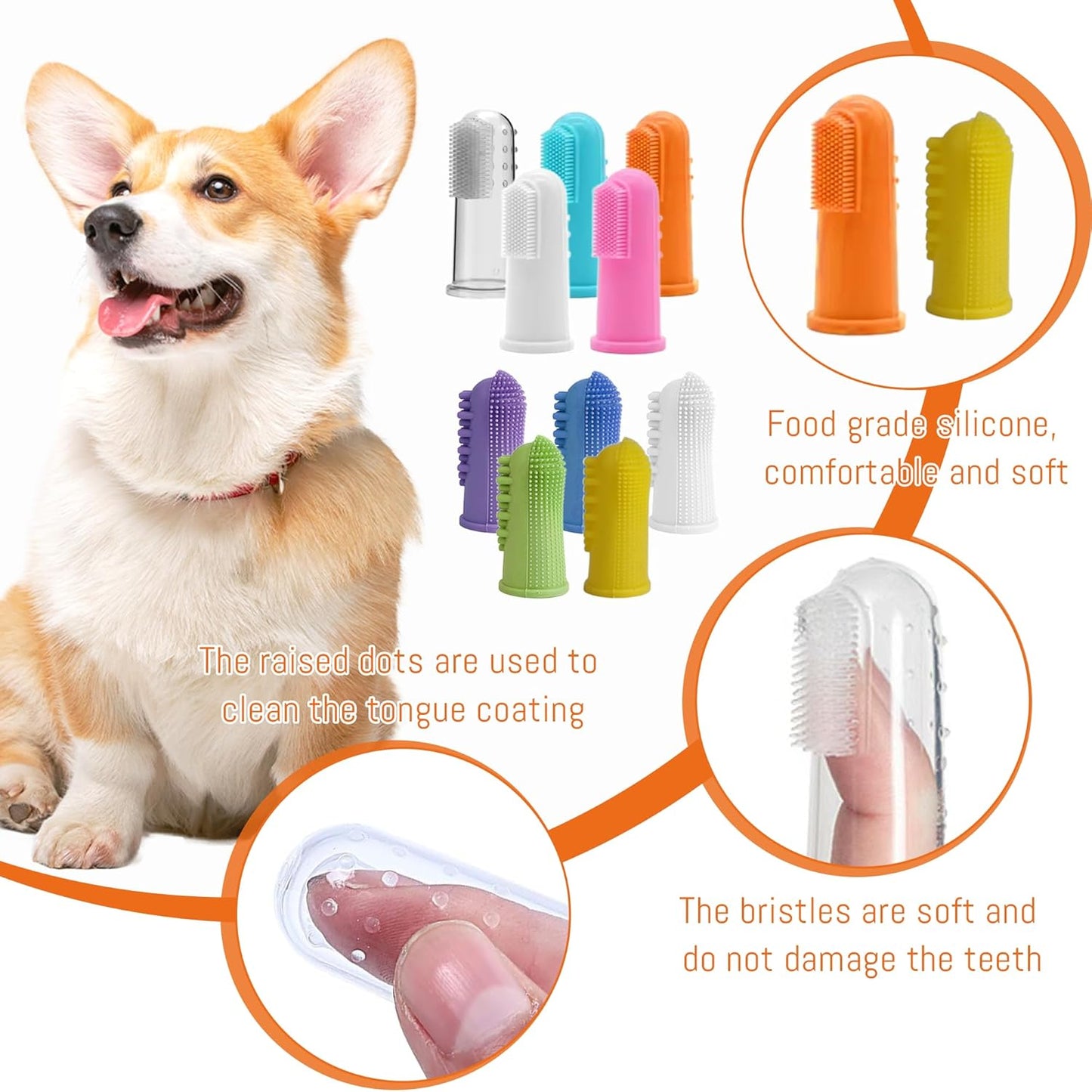 100 Pcs Dog Toothbrush Soft Finger Brushes Pet Finger Toothbrush Easy Teeth Cleaning Dog Tooth Brush Oral Care Pet Dental Brush Cleaning for Small Cats and Puppy Dental Care (2 styles, Multicolor)