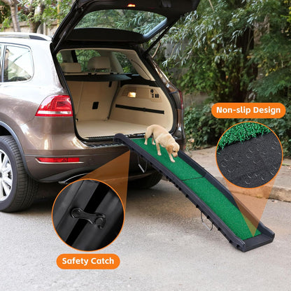 62 Inches Folding Dog Ramp for Cars Trucks SUVs Portable Pet Ramps for Large Dogs Non-Slip Stairs Step Ladder with Raised Siderails, Black