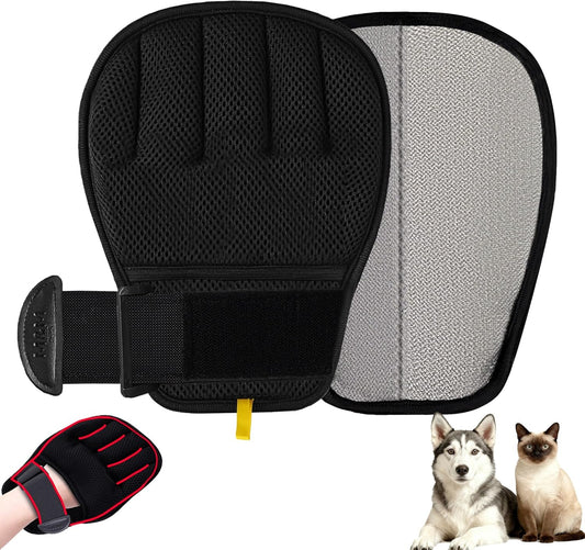 Pet Hair Removal Glove for Cats & Dogs, Patented Adjustable Strap, Reusable Five-Finger Grooming Glove with Secure Non-Slip Fit for Couch, Carpet, Clothing & Car Seat, 2 Pcs