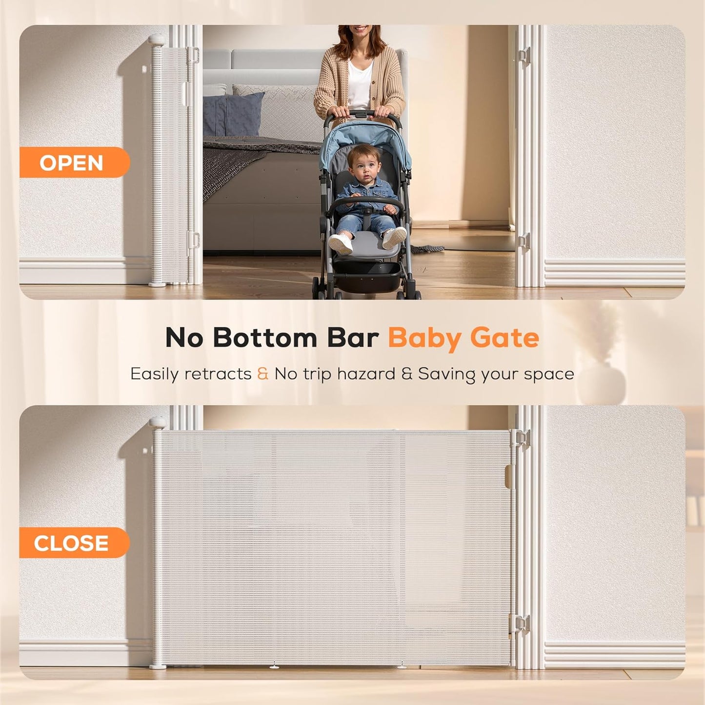 Retractable Baby Gate for Stairs, 42" Tall X 200" Wide Mesh Dog Gate Indoor, Child Gate for Doorways, Hallways, Deck, Indoor Outdoor Pet Baby Safety Essentials for Home, Black