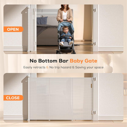Retractable Baby Gate for Stairs, 42" Tall X 200" Wide Mesh Dog Gate Indoor, Child Gate for Doorways, Hallways, Deck, Indoor Outdoor Pet Baby Safety Essentials for Home, Black
