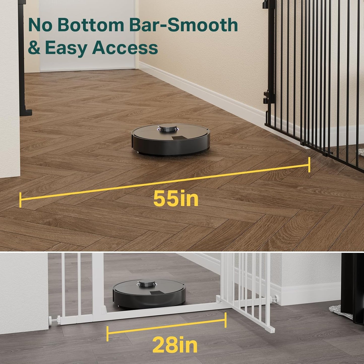 Cumbor 29.2–43" Baby Gate for Stairs, Hardware Mounted (Drill Required), Expandable No Bottom Bar Dog Gate, Auto Close Extra Wide Walk Thru, Pet & Toddler Proof Gate, Top & Bottom of Stairways(Black)