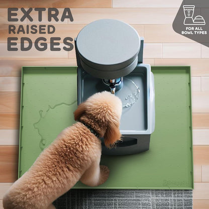 Dog Food Mat - Raised Edges Dogs Mat for Food and Water Prevent Spill, Waterproof Cat Food Mats Protect Floors, Easy Clean Dog Bowl Mats for Food and Water, Silicone Pet Feeding Placemats