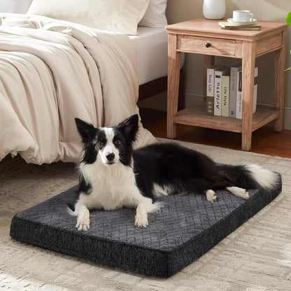 JOEJOY XL Dog Beds Large Sized Dog, Orthopedic Big Dogs Crate Bed with Washable Removable Cover, Extra Thick Egg-Crate Memory Foam Pet Beds up to 80 lbs, Grey, 41"x27"