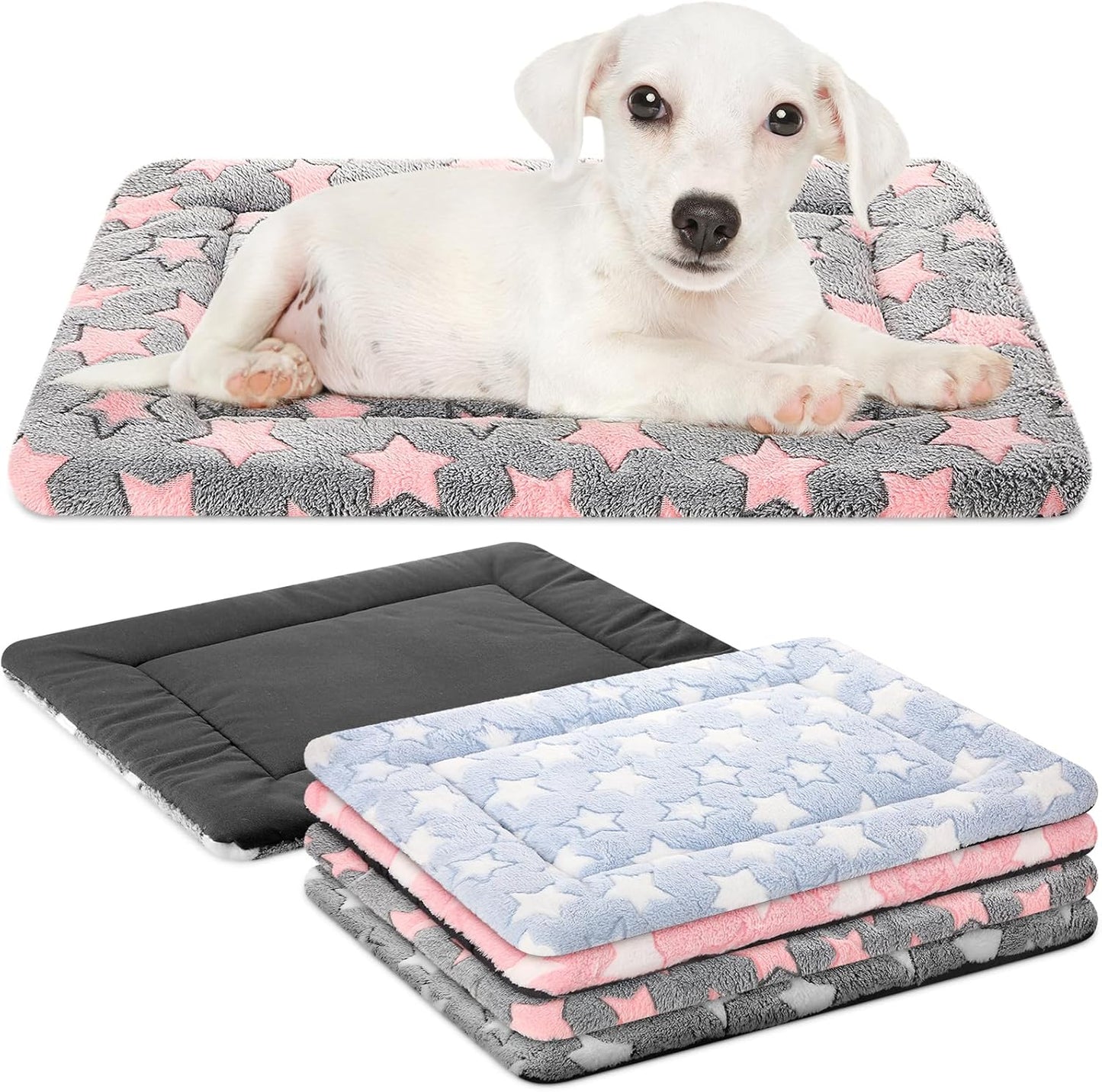 VitalCozy 4 Pcs Dog Crate Pads, Ultra Soft Warm Washable Anti-Slip Kennel Bed Mat for Pets, Reversible, Replaceable, Cage Liner for Small Medium Large Dogs and Cats (18 x 24 x 1.6 Inch,Star,Gray)
