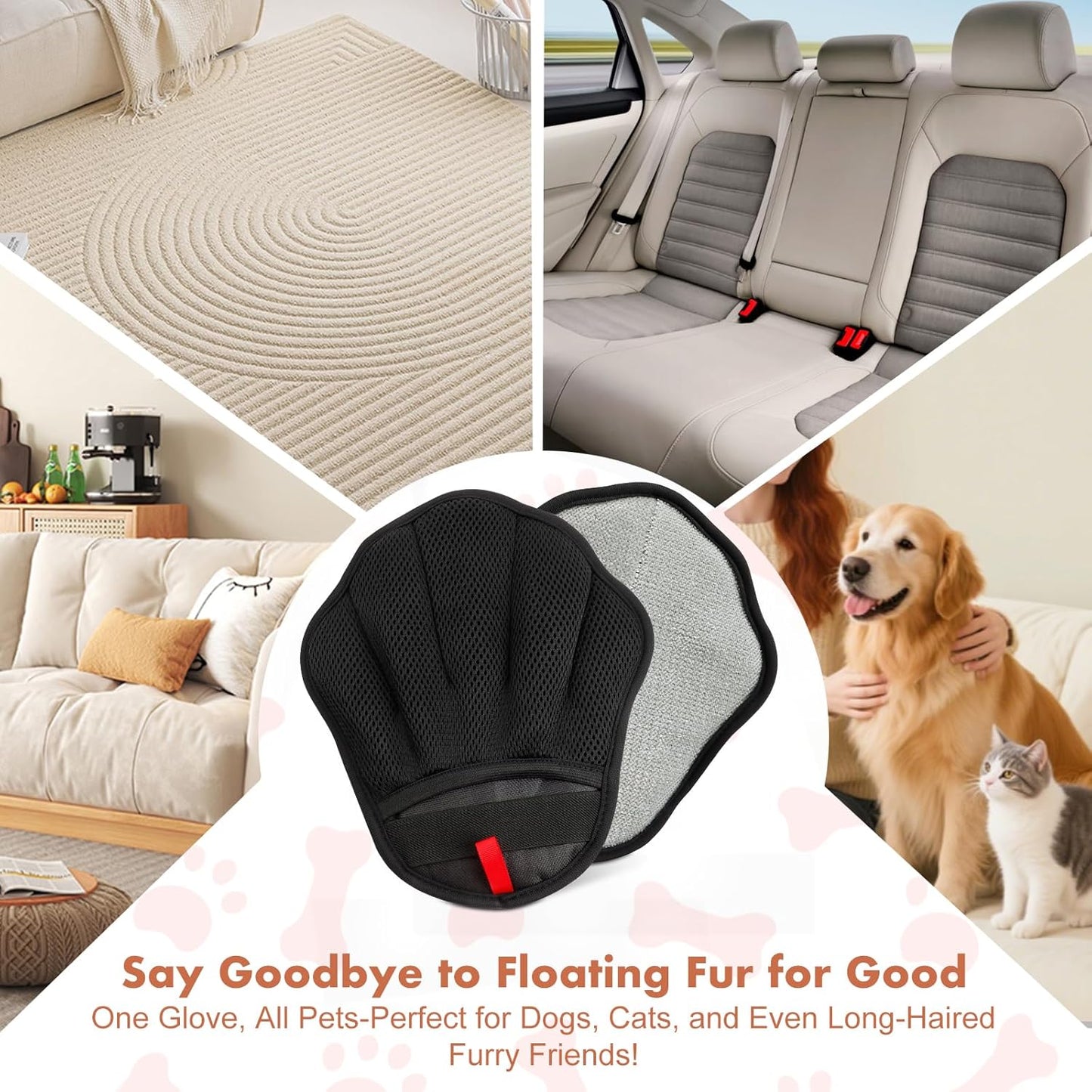 Pet Hair Removal Glove, Electrostatic Pet Hair Remover Glove for Cats & Dogs, Pet Hair Remover Tool for Laundry, Couch, Carpet, Car Seat - Upgraded Five-Finger, Reusable, Black+Black