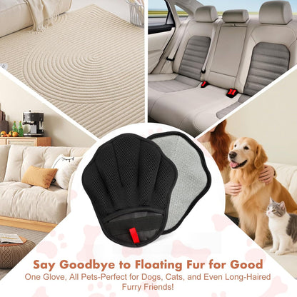 Pet Hair Removal Glove, Electrostatic Pet Hair Remover Glove for Cats & Dogs, Pet Hair Remover Tool for Laundry, Couch, Carpet, Car Seat - Upgraded Five-Finger, Reusable, Black+Black