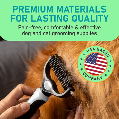 Maxpower Planet Dog Rake and Dog Hair Brush - Gently Removes Loose Undercoat, Mats and Tangled - Deshedding Grooming Tool for Dogs & Cats - Self Cleaning Slicker Brush - All Hair Types