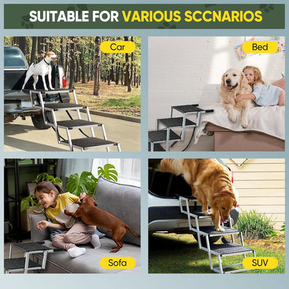 Sakerplus Dog Ramps for Car, 17.7inch Wide Foldable Dog Stairs with Non Slip Surface, Portable Pet Steps for SUV, High Beds, Truck, Support Up to 200lb, 5 Steps