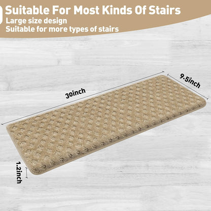 PURE ERA Bullnose Carpet Stair Treads Set Tape Free Non-Slip Indoor Stair Protectors Pet Friendly Rugs Covers Soft Skid Resistant Washable Reusable 9.5" x 30"(14 Pieces,Cream Gray)