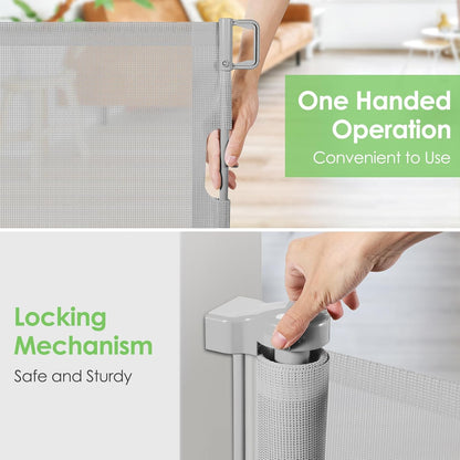 150 Inch Extra Wide Retractable Baby Gates for Large Openings Long Dog Gates for Doorways Large Pet Gate for The House Extra Wide Indoor Outdoor Pet Gates for Dogs, Light Gray