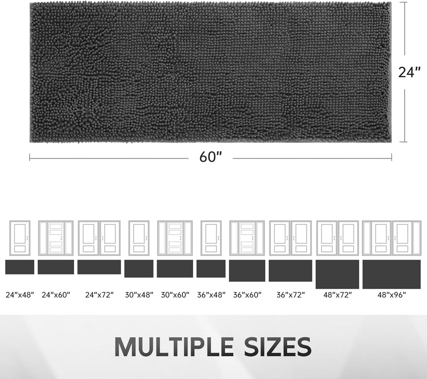 Ultra Absorbent Dog Door Mat for Muddy Paws, 60" x 36" Chenille Mud Mat for Dogs, Quick Dry, Trap Dirt Non-Slip Machine Washable Entry Rug for Indoor Outdoor Entrance, Dark Grey
