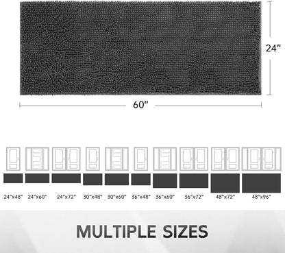 Ultra Absorbent Dog Door Mat for Muddy Paws, 60" x 36" Chenille Mud Mat for Dogs, Quick Dry, Trap Dirt Non-Slip Machine Washable Entry Rug for Indoor Outdoor Entrance, Dark Grey
