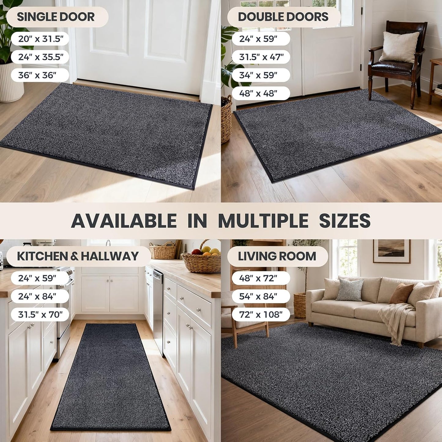 PURRUGS Dirt Trapping Door Mat 20" x 31.5", Non-Slip Machine Washable Entryway Rug, Dog Doormat, Indoor Front Door Mat, Super Absorbent Entry Rug for Muddy Shoes & Paws, Bluish Grey-Black
