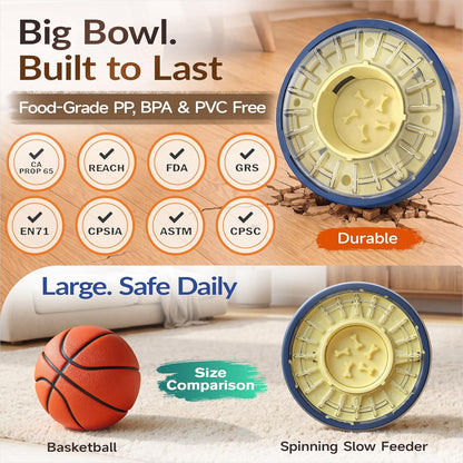 KADTC 5-60 Min Adjustable Slow Feeder Bowl for Fast Eaters, Spinning Dog Puzzle Feeder, Anti-Gulping Interactive Food Dispenser, 4-Cup Capacity, Mental Enrichment Treat Toy