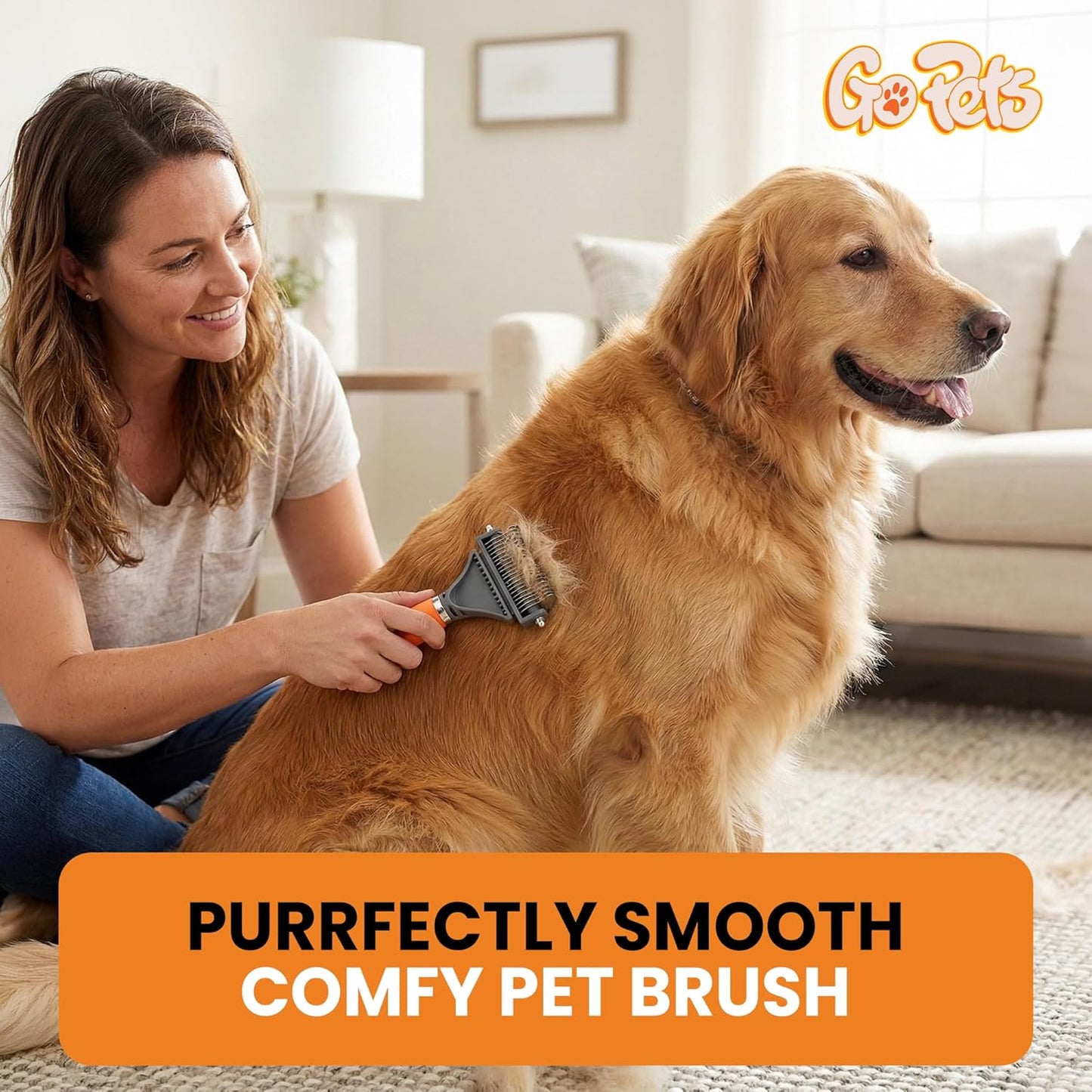 GoPets Self-Cleaning Slicker Brush for Dogs & Cats, Deshedding & Dematting Comb with Retractable Bristles, Undercoat Tool for Long Haired Dogs, Non-Slip Handle, Detangler for Mats & Shedding Fur