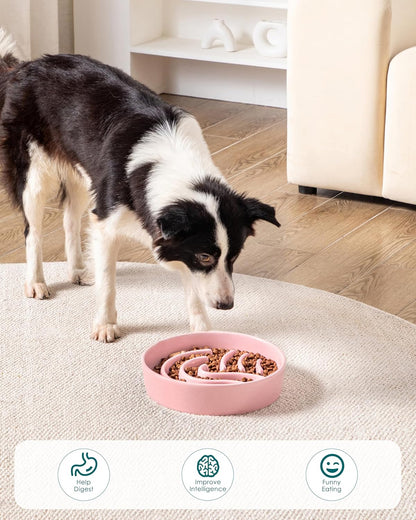 vancasso Slow Feeder Dog Bowl, 1.5 Cup Ceramic Slow Feeding Food Dish for Small and Medium Breed, Puzzle Dog Food Bowl for Fast Eater, Pink