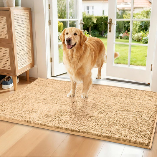 Chenille Absorbent Front Door Mat 48" x 36", Dog Door Mat for Muddy Paws, Trap Dirt Doormat, Mud Mat for Dogs, Washable Non Slip Outdoor Indoor Doormats for Entryway, Grey