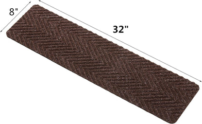 Indoor and Outdoor Carpet Stair Treads - 32" x 8" Non-Slip Stair Treads Carpet for Wooden Steps - Rubber Stair Tread Mats - Stair Rugs Anti Slip for Kids Elders and Dogs – Brown Set of 14