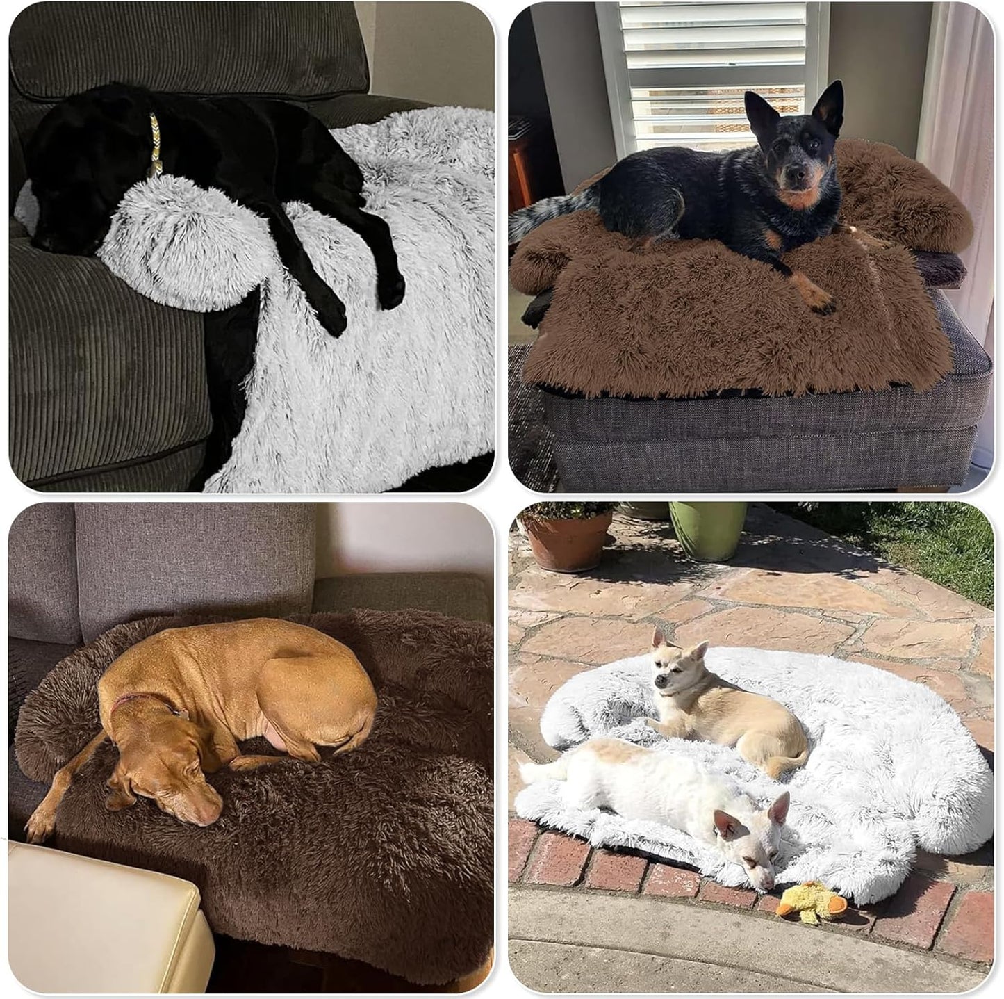 Calming Dog Bed Fluffy Plush Dog Mat for Furniture Protector with Removable Washable Cover for Large Medium Small Dogs and Cats (Large, Light Grey)