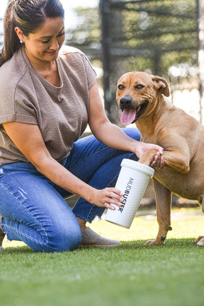 Dexas MudBuster Medium Dog Paw Cleaner in Fuchsia - Fits 1.5"-2.5" Wide Paws, Portable Paw Washer for Muddy Paws, Dog Paw Cleaning Cup with Gentle Silicone Bristles, Quick Clean Pet Paw Washer