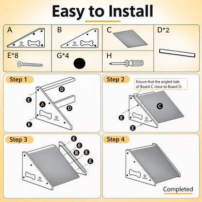Wooden Dog Ramp for Bed, Sofa - Portable Pet Ramp with Non-Slip Carpet Surface & Bone-Shaped Handle, Senior Dog Stairs for Small Medium Breeds