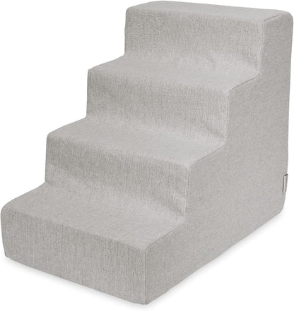 Best Pet Supplies Dog Stairs & Steps - Foam Steps for Small Dogs & Cats, Non-Slip Indoor Balanced Pet Step Support, Dog Ramp, No Assembly, Ash Gray Linen, 2-Step (12-inch Height)