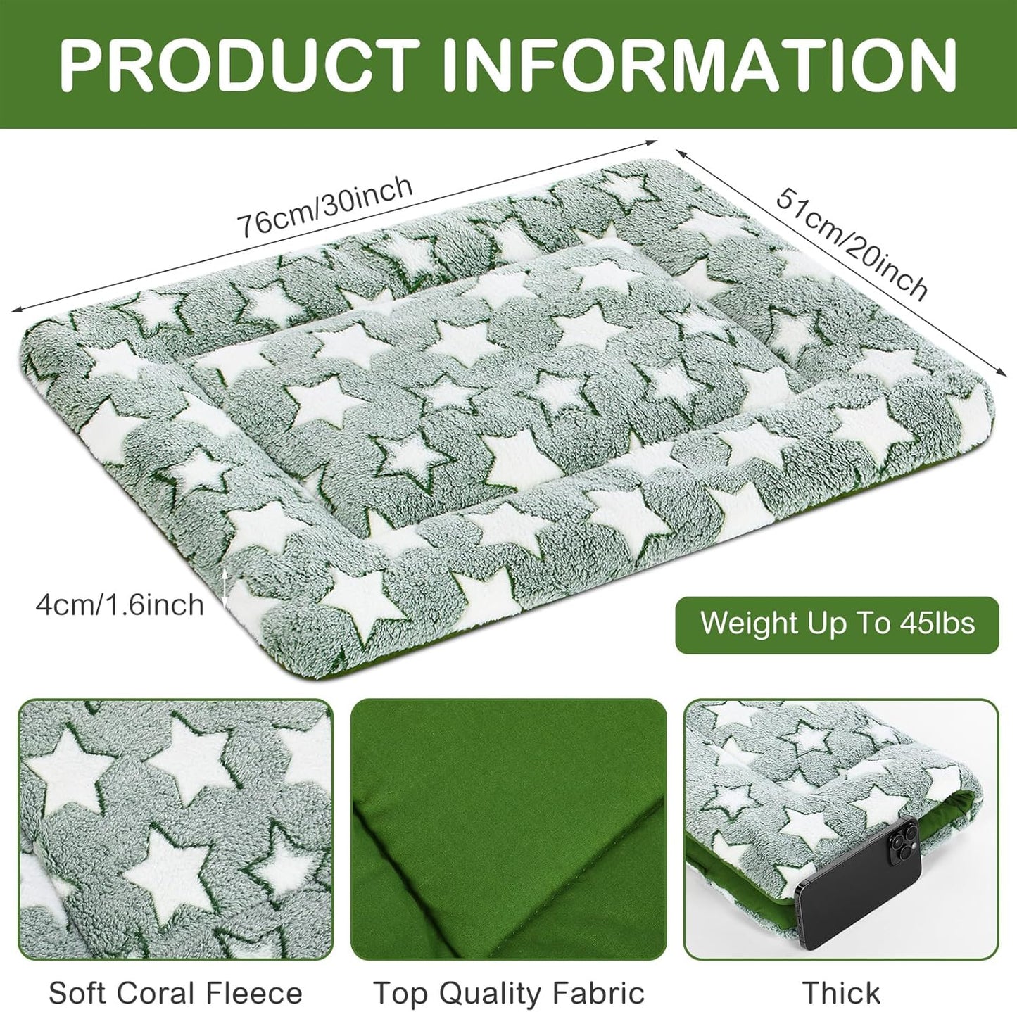 VitalCozy 4 Pcs Dog Crate Pads, Ultra Soft Warm Washable Anti-Slip Kennel Bed Mat for Pets, Reversible, Replaceable, Cage Liner for Small Medium Large Dogs and Cats (18 x 24 x 1.6 Inch,Star,Gray)