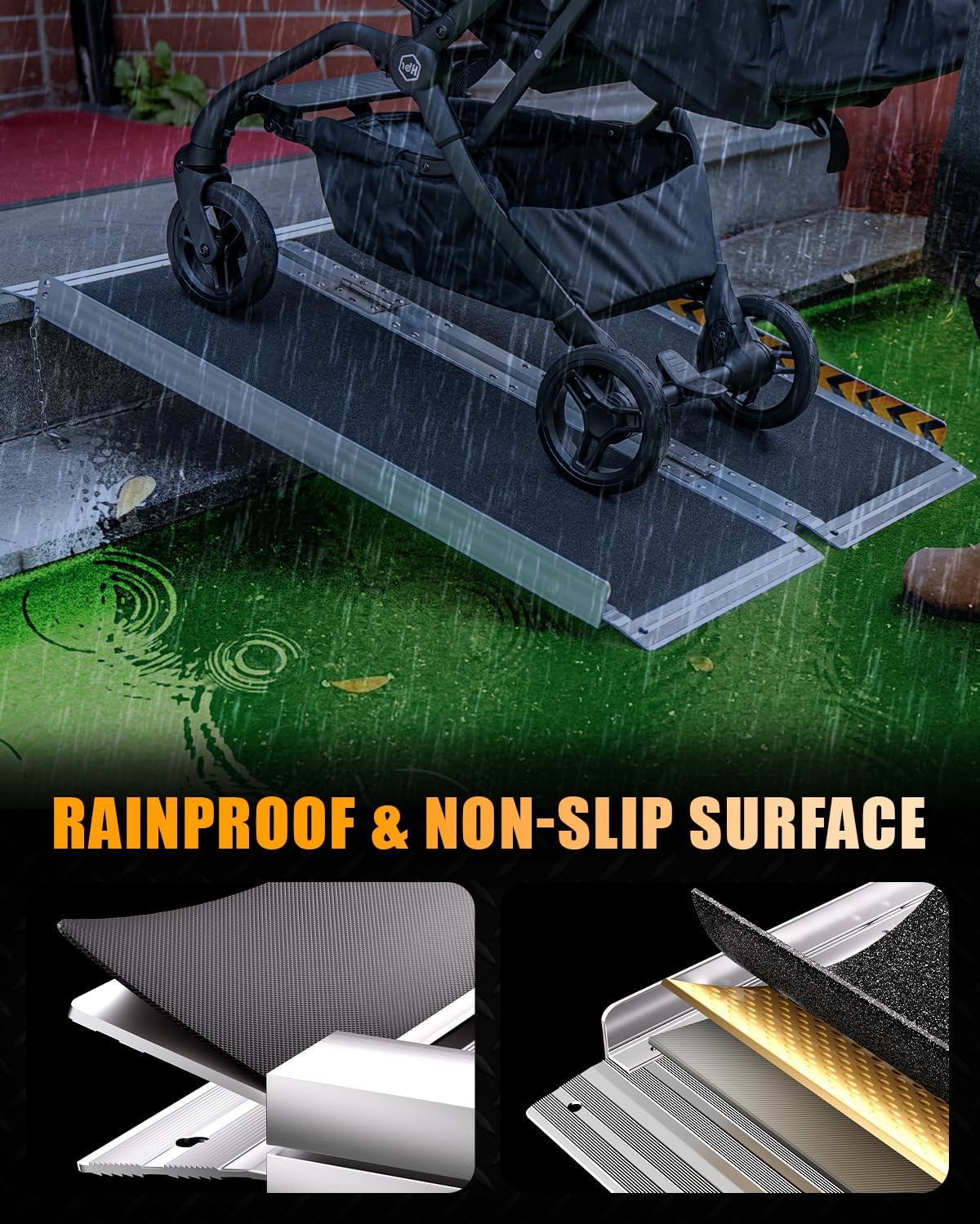 VNN Portable Wheelchair Ramp 4FT, Non-Slip Aluminum Ramps for Wheelchairs for Home, Handicap Wheelchair Ramps for Home Steps, Aluminum Loading Dock Plates, Doorways, Black