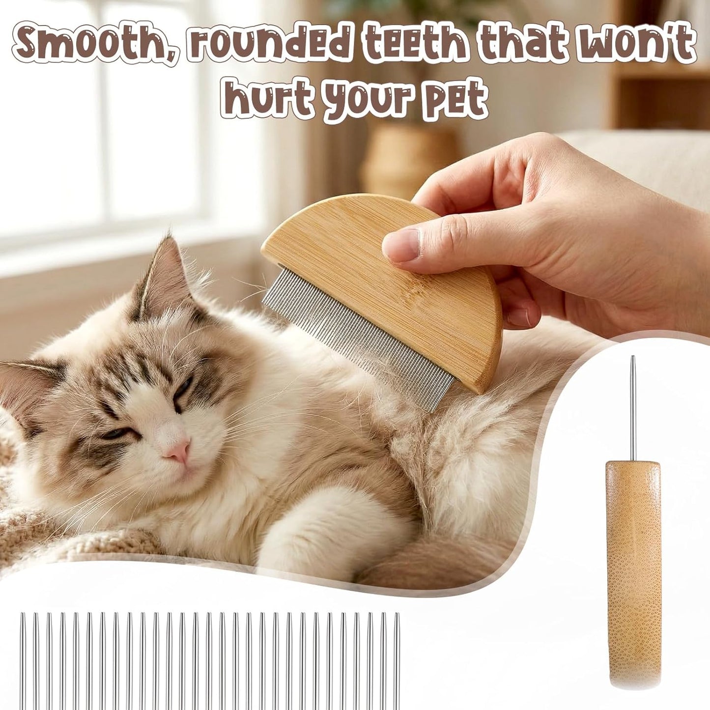 2 Pack Eye Comb for Small Dogs, Bamboo Cat Flea Eye Tear Stain Remover Comb, Pet Grooming Combs with Wide Fine Teeth Shedding Detangling Brush for Cat Hair Daily Care