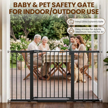 Mumeasy Baby Gate Extra Wide, 29.7-51'' Pressure Mounted Dog Gate with Walk Thru Door, Auto Close Pet Gate for House, Stairs, Doorways,Black